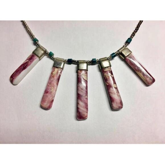 Handmade Peruvian 925 Sterling Silver Necklace & Earring Set Dark Lilac Stone - Picture 3 of 9